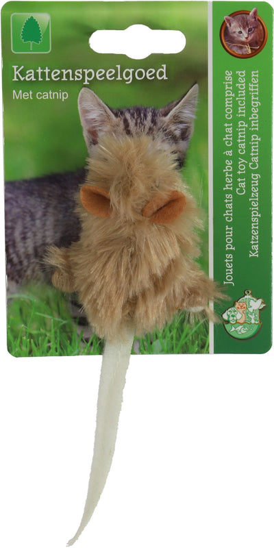 Boon kattenspeelgoed muis pluche met catnip, bruin met staart, 18cm