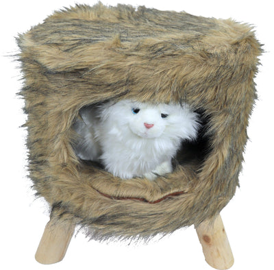 Boon poef rond pluche met gat bruin, Ø 42×50cm