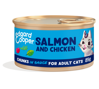Edgard & Cooper adult cat chunks in sauce - salmon & chicken 85gr.