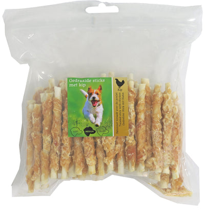 Kauwplezier gedraaide stick met kip 12cm 100st.