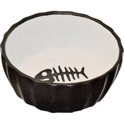 Boon katten eetbak steen zwart/ wit met vis, 11 cm