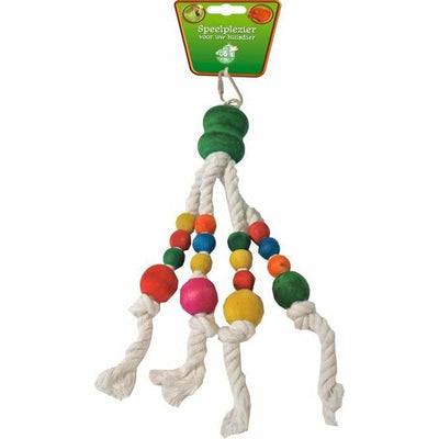 Boon vogelspeelgoed katoenen touwen met 4 houten klos, 20cm