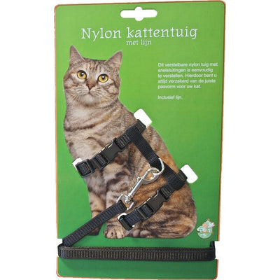 Boon kattentuig nylon met lijn, zwart