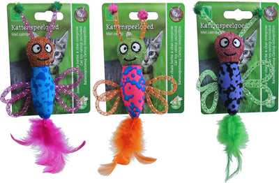Boon kattenspeelgoed glittervlinder met verenstaart, 8cm