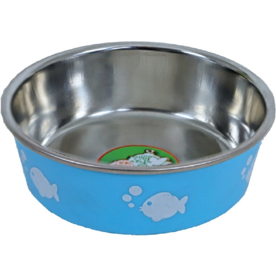 Boon katten eetbak RVS vis lichtblauw, 11cm