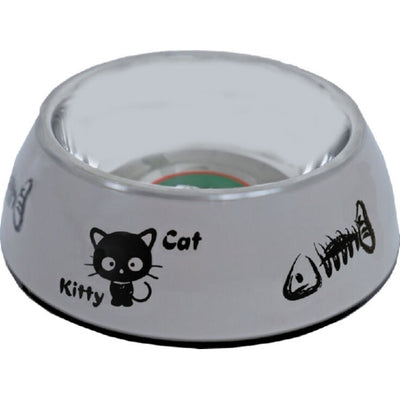 Boon katten eetbak plastic/ RVS "kitty cat", taupe 14 cm