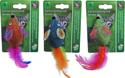 Boon kattenspeelgoed glittermuis met verenstaart, 8cm