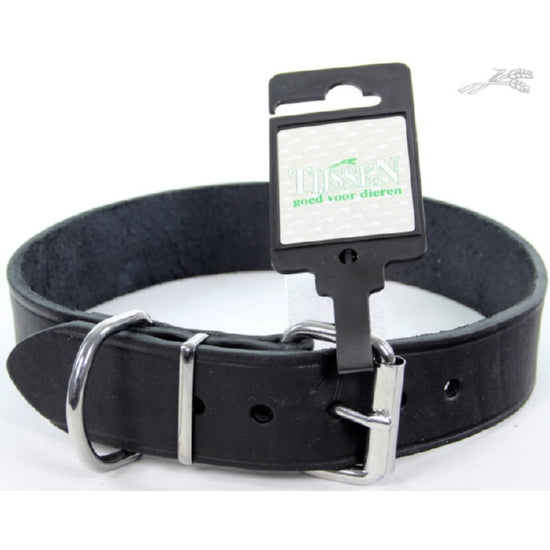 Halsband breed vetleer zwart 35mm x 50cm