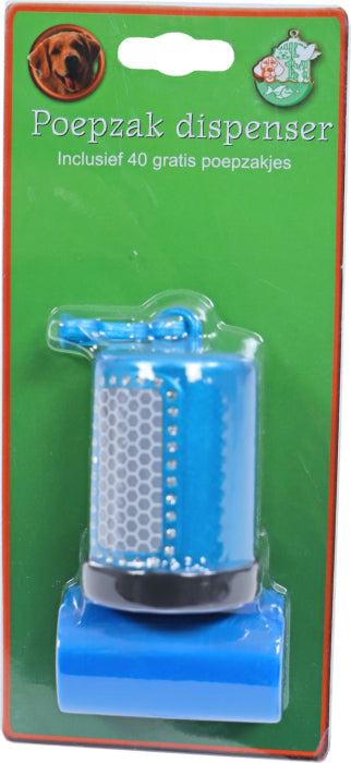 Boon poepzak dispenser koker blauw met glitter en reflecterend, inclusief 2x20 poepzakjes