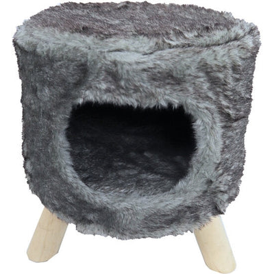 Boon poef rond pluche met gat grijs, Ø 42x50cm