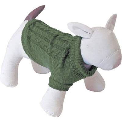 Boony honden-kabeltrui olijfgroen, 35 cm