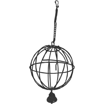 Metalen hooi- of groenvoerbal met bel zwart - groot 11 cm