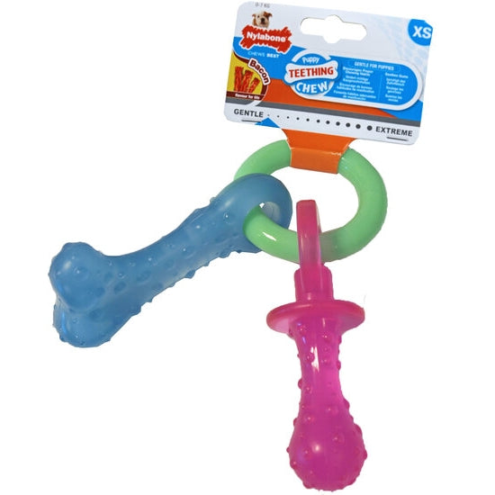 Nylabone Puppy Chew Teething Pacifer XS bacon