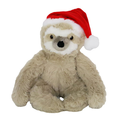 Boon pluche luiaard met kerstmuts, beige 32cm