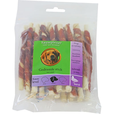 Kauwplezier gedraaide stick met eend 12cm