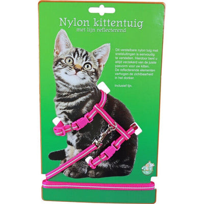 Boon kittentuig nylon met lijn, neon roze reflecterend