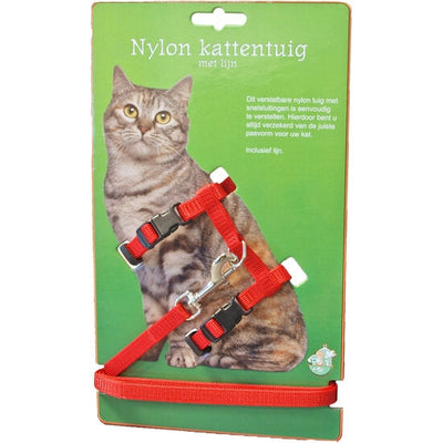 Boon kattentuig nylon met lijn, rood