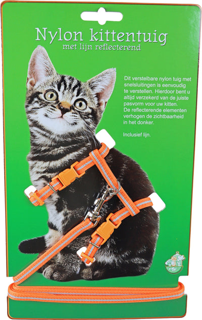 Boon kittentuig nylon met lijn, neon oranje reflecterend