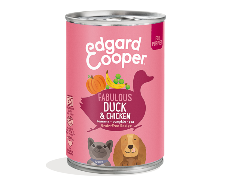 Edgard & Cooper Puppy natvoer blik Duck & Chicken 400gr.