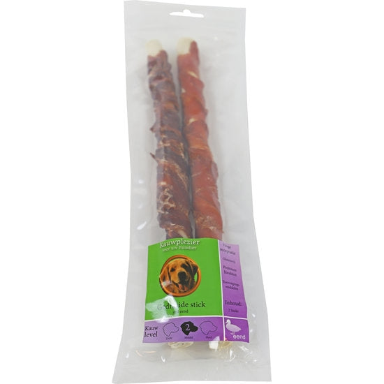 Kauwplezier gedraaide stick met eend 28cm