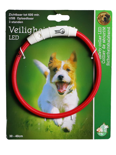 LED halsband nylon rood 30-40cm