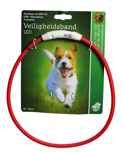 LED halsband nylon rood 50 - 65cm