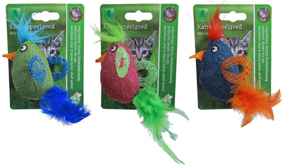 Boon kattenspeelgoed glittervogel met verenstaart, 8cm