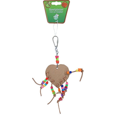 Boon vogelspeelgoed hart leer met kralen, 18cm