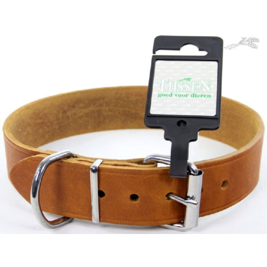 Halsband breed vetleer cognac 35mm x 50cm