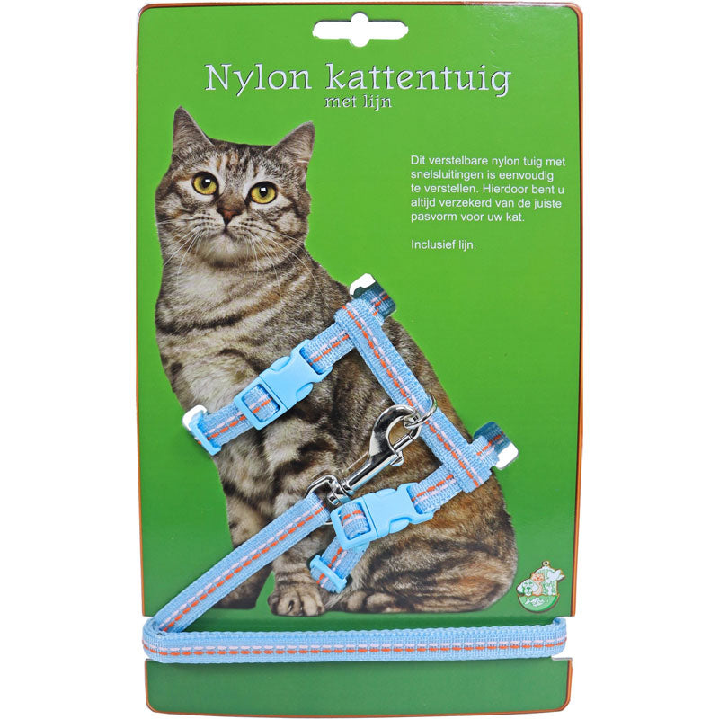 Boon kattentuig nylon met lijn en stiksel lichtblauw
