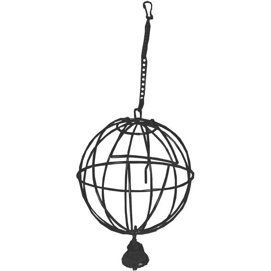 Metalen hooi- of groenvoerbal met bel zwart - groot 11 cm