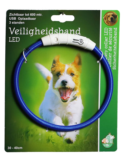 LED halsband nylon blauw 30 - 40cm