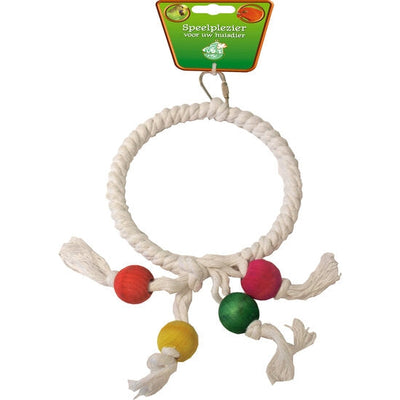 Boon vogelspeelgoed ring katoen met 4 houten klos, 20cm