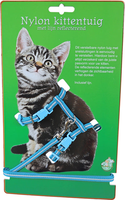 Boon kittentuig nylon met lijn, neon blauw reflecterend
